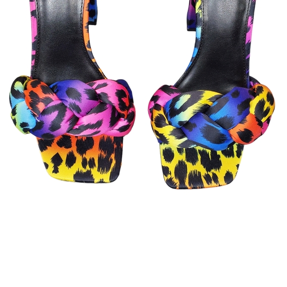 NY&C Womens Colorful Animal Print Satin Square Toe Block Heel Shoes Size 6.5 - Picture 5 of 10
